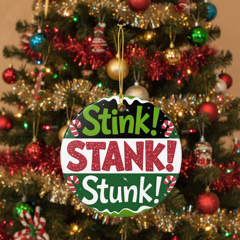 Stink! Stank! Stunk! Ceramic Christmas Ornament — Funny Holiday Tree Decoration