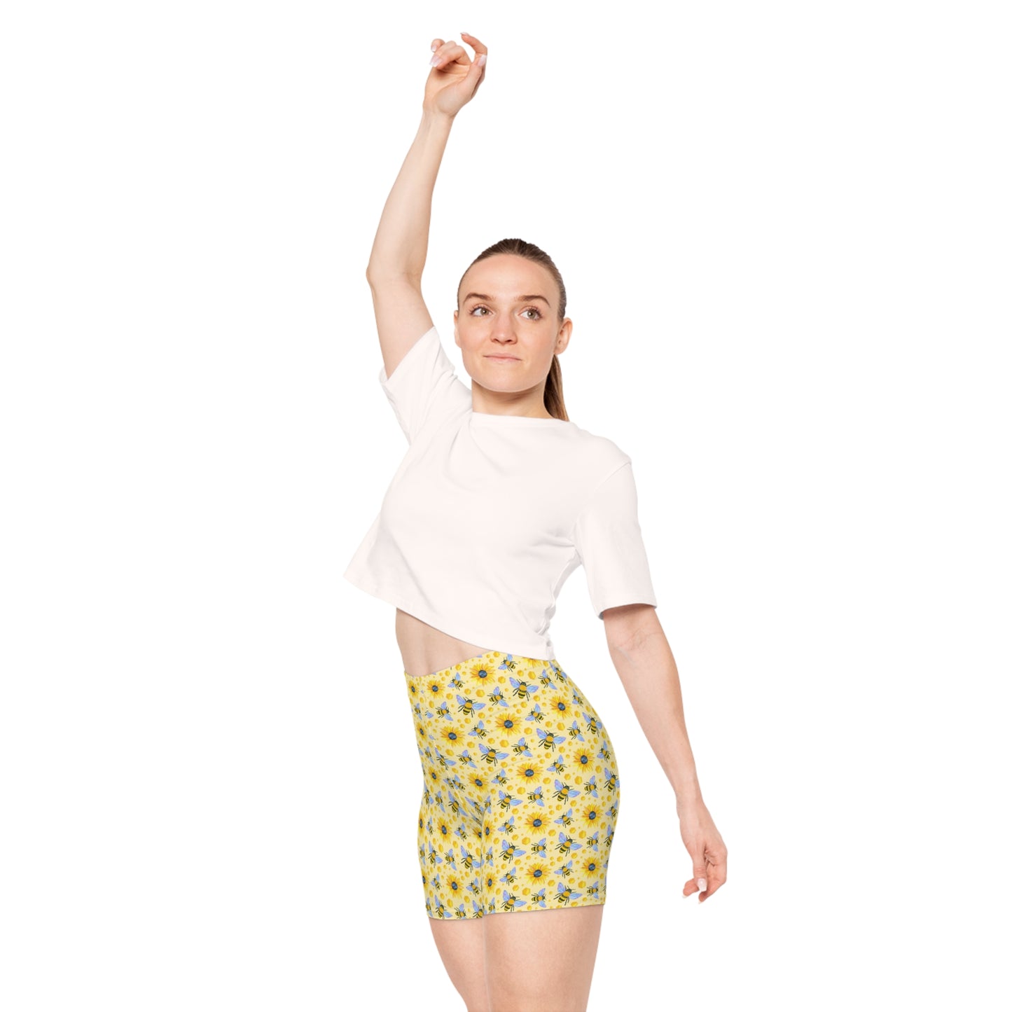Sunflowers and Bees Biker Shorts | Floral Yellow All-Over Print for Women