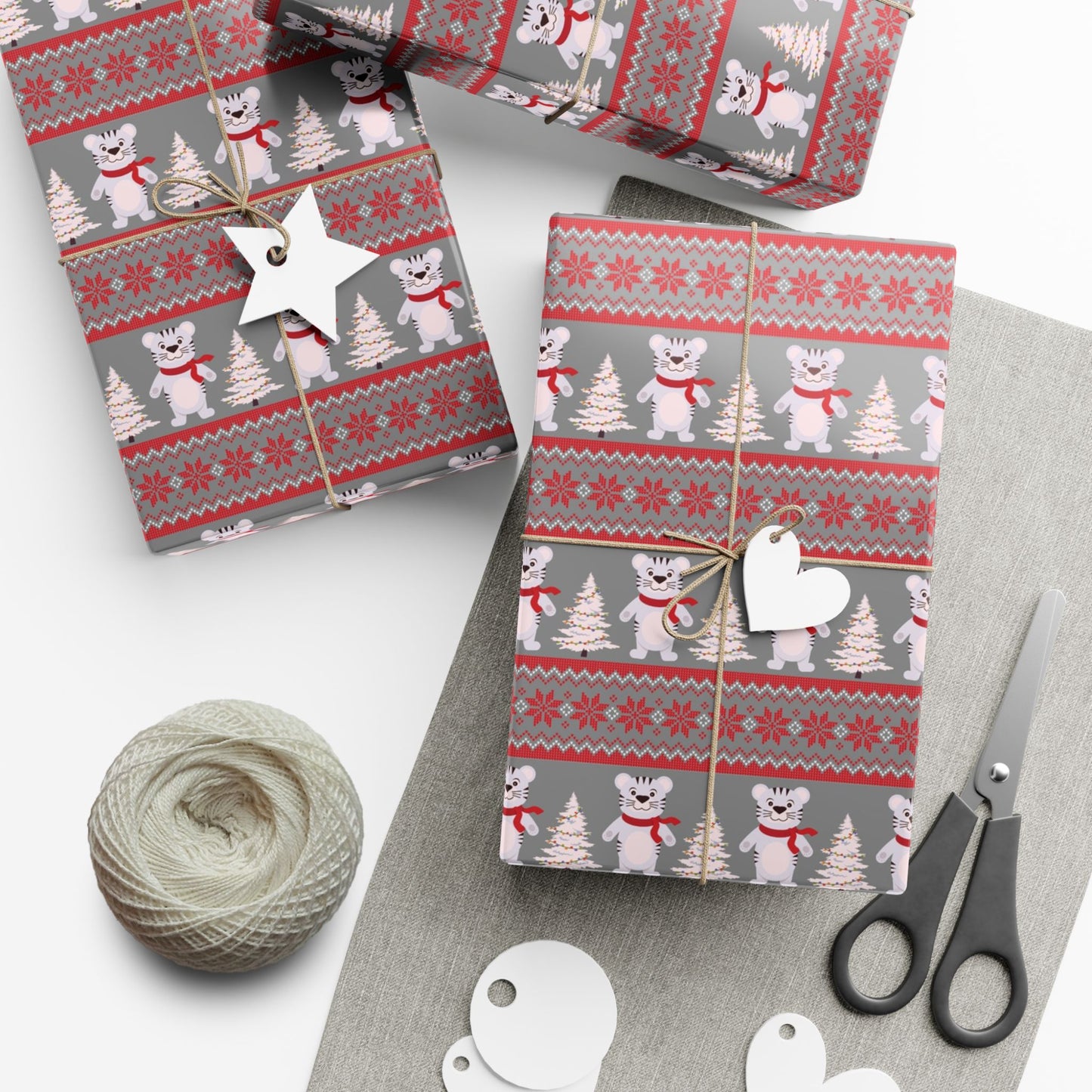 Christmas Fair Isle Tiger Premium Gift Wrap Paper