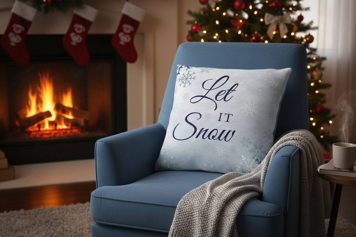 Let It Snow Snowflake Throw Pillow