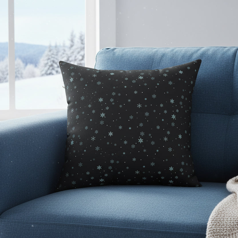 Midnight Snowflakes Faux Suede Pillow
