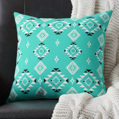 Turquoise Tribal Motif Faux Suede Pillow