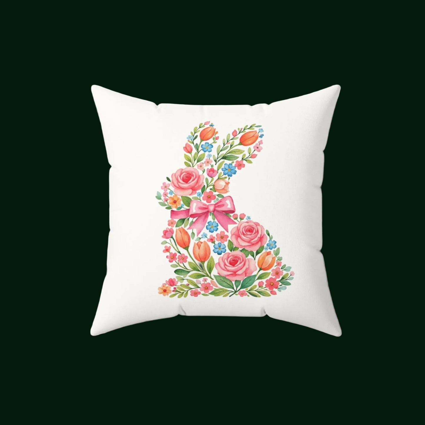 Floral Bunny Faux Suede Pillow