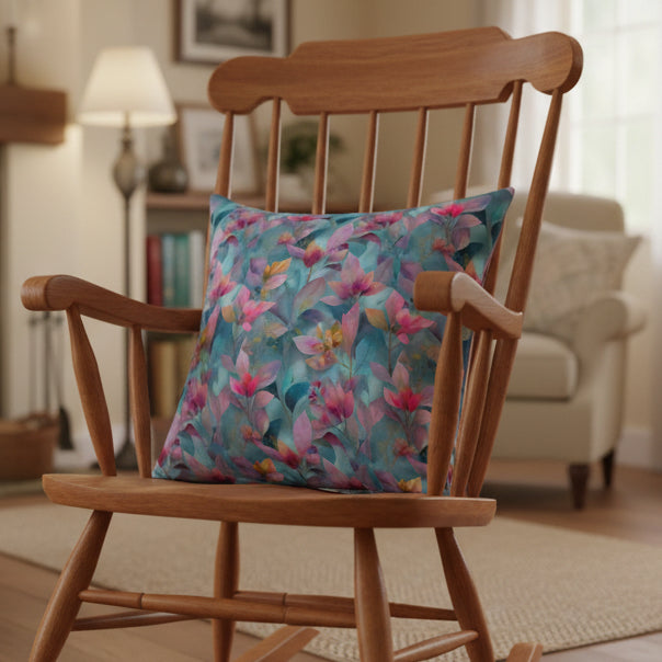 Floral Watercolor Faux Suede Pillow