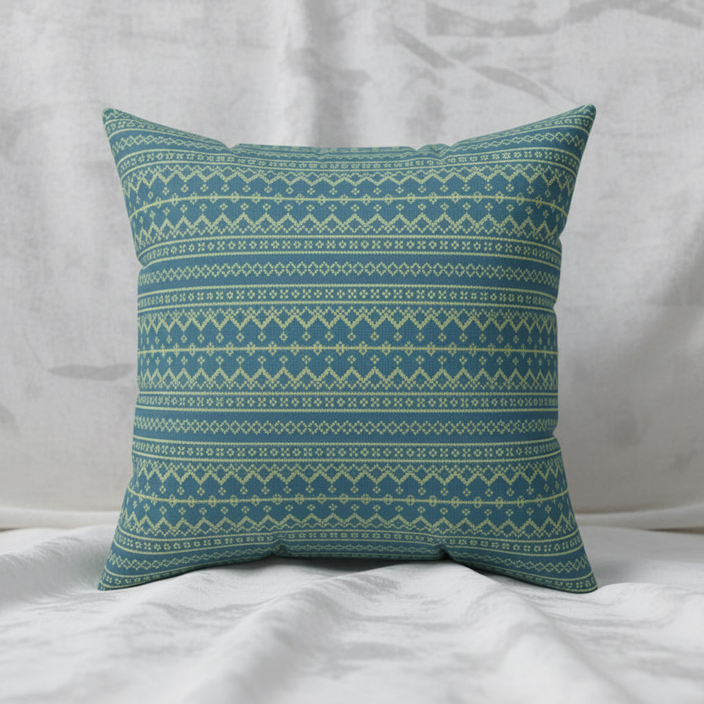 Teal Fair Isle Faux Suede Pillow