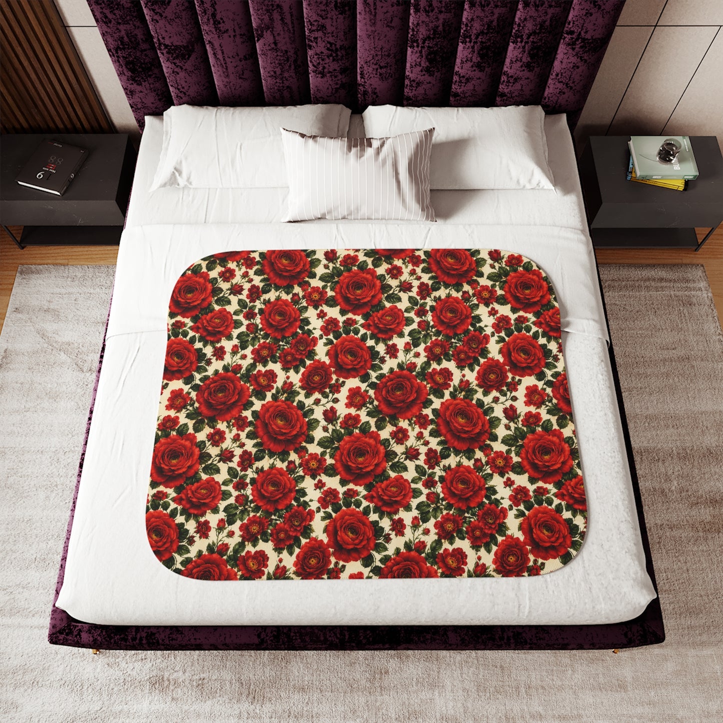 Riverfront Roses Sherpa Blanket | Beige Reverse
