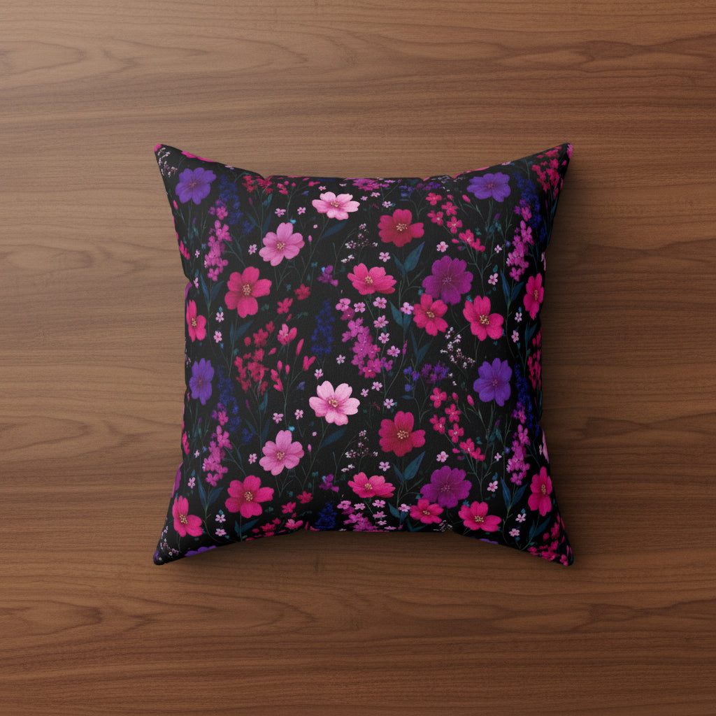 Midnight Pink Floral Faux Suede Pillow