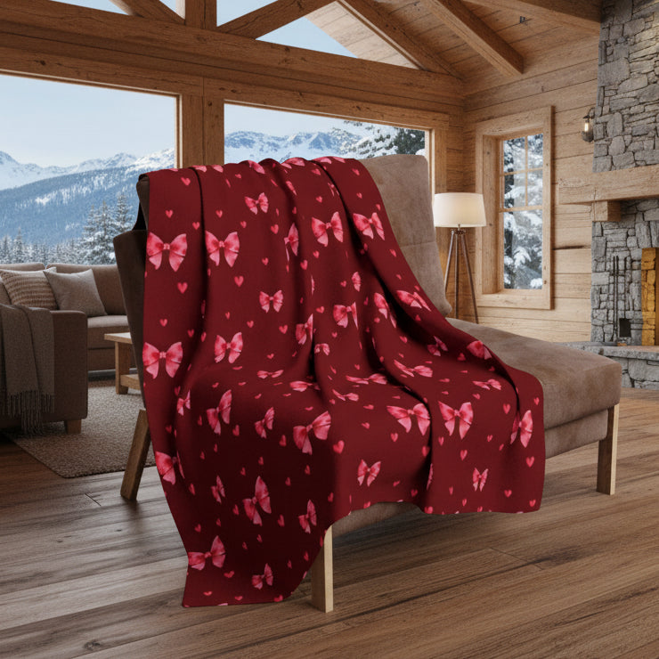 Pink Ribbons and Hearts Arctic Fleece Blanket