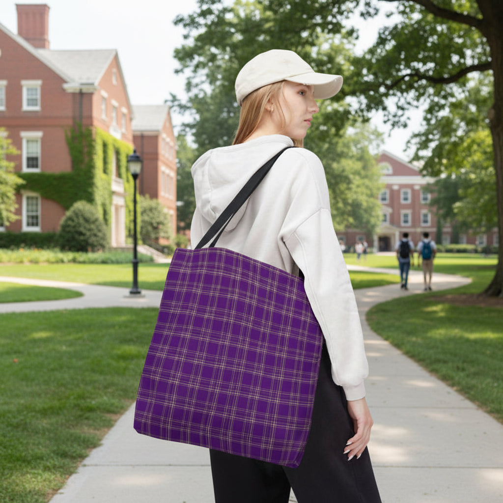 Plaid Purple White Tote Bag