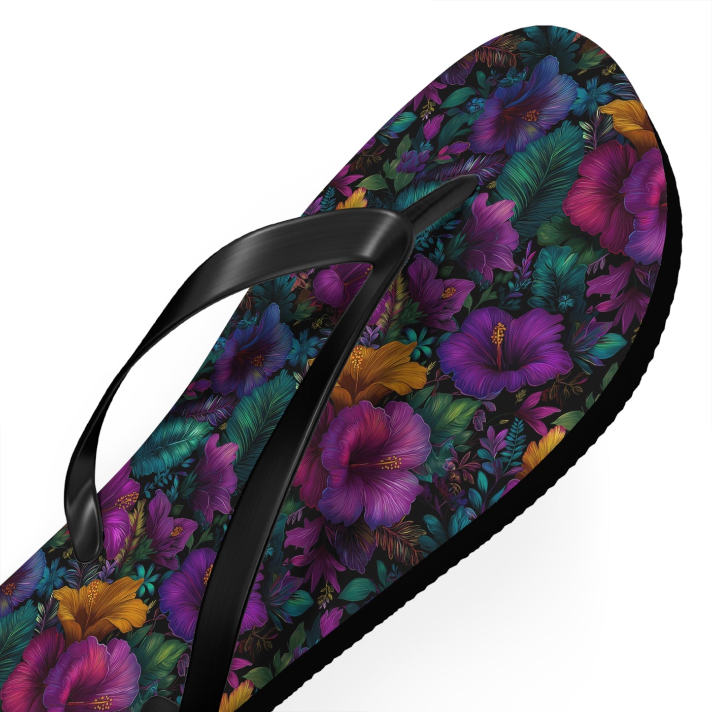 Floral Paradise Flip Flops — Vibrant Purple Hibiscus Beach Sandals