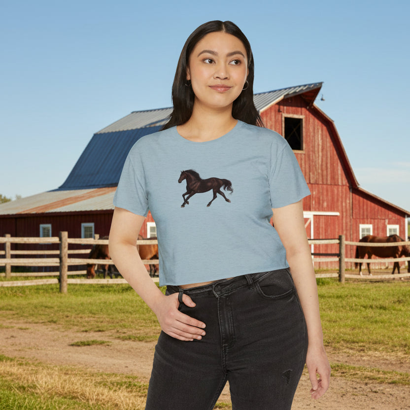 Dark Bay “Beauty” Trotting Horse Crop Top