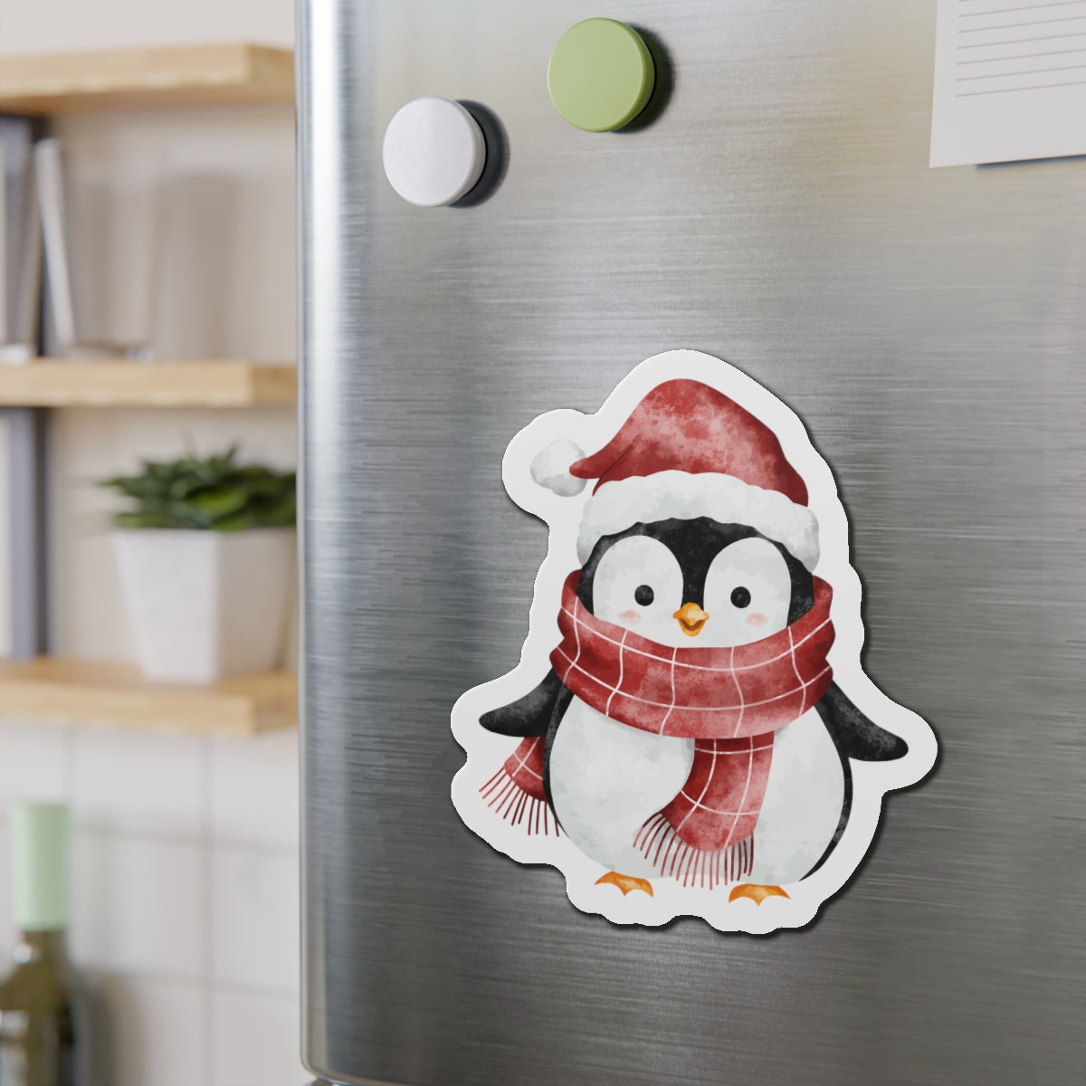 Penguin with Plaid Scarf Fridge Magnet