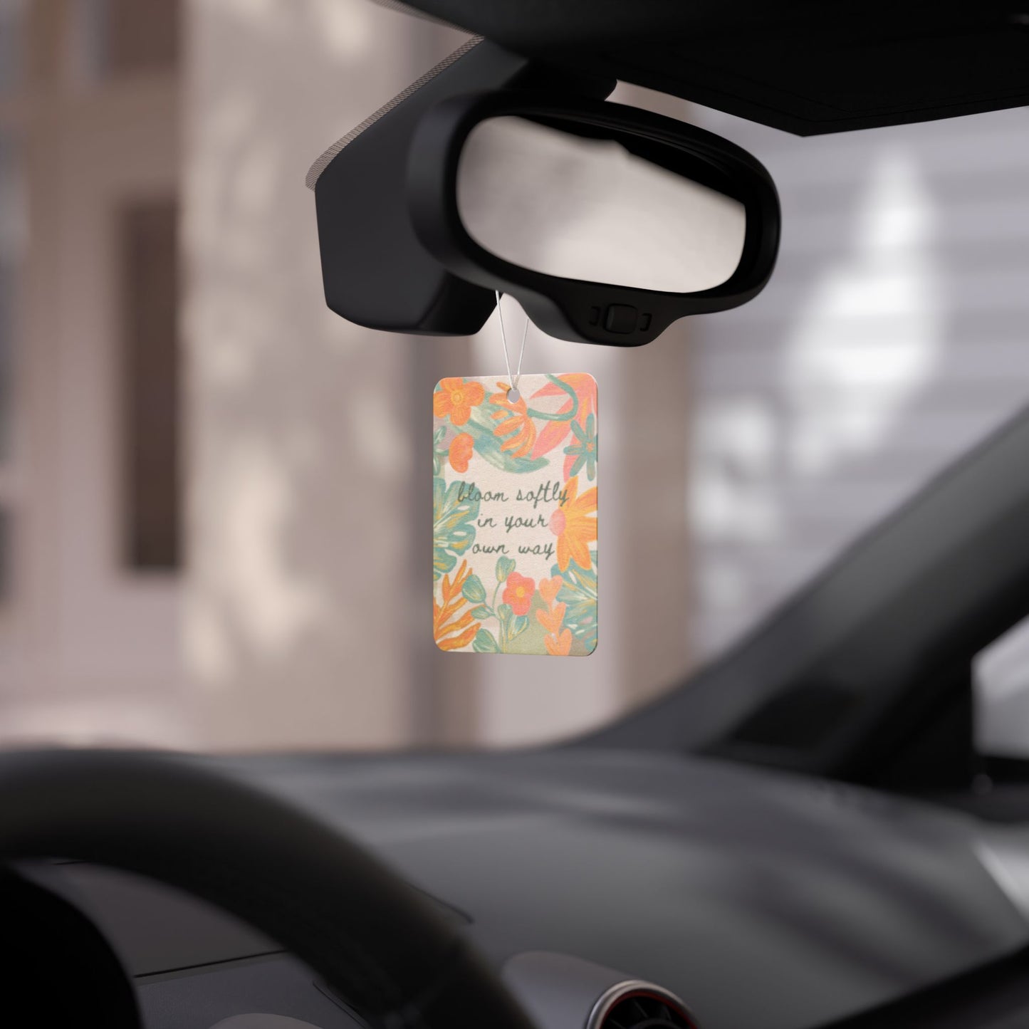 Bloom Softly in Your Own Way Car Air Freshener — Orange Botanical Scented Hanging Ornament