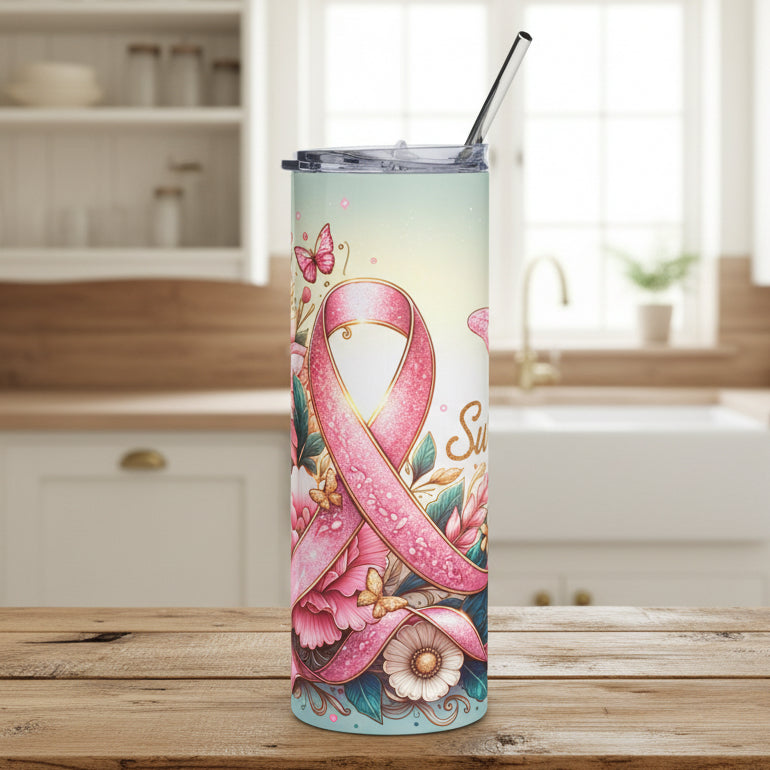 Floral Butterfly Breast Cancer Survivor 20oz Stainless Steel Tumbler