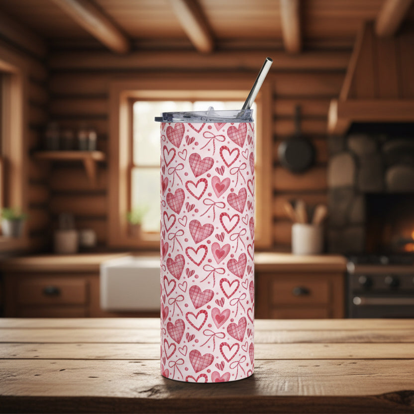 Pink  Hearts & Ribbons 20oz Stainless Steel Tumbler