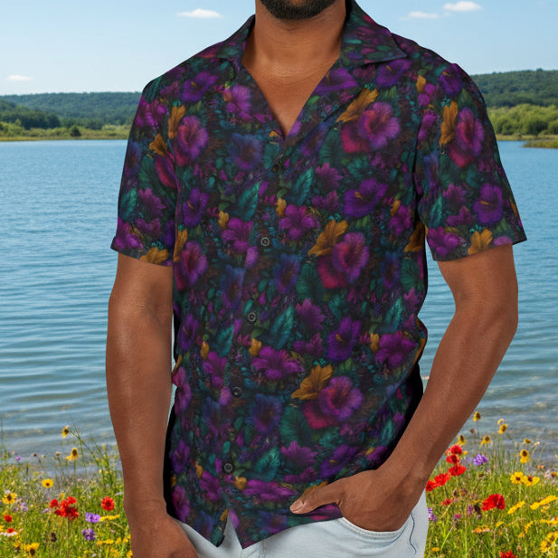 Men's Purple Hibiscus Hawaiian Camp Shirt