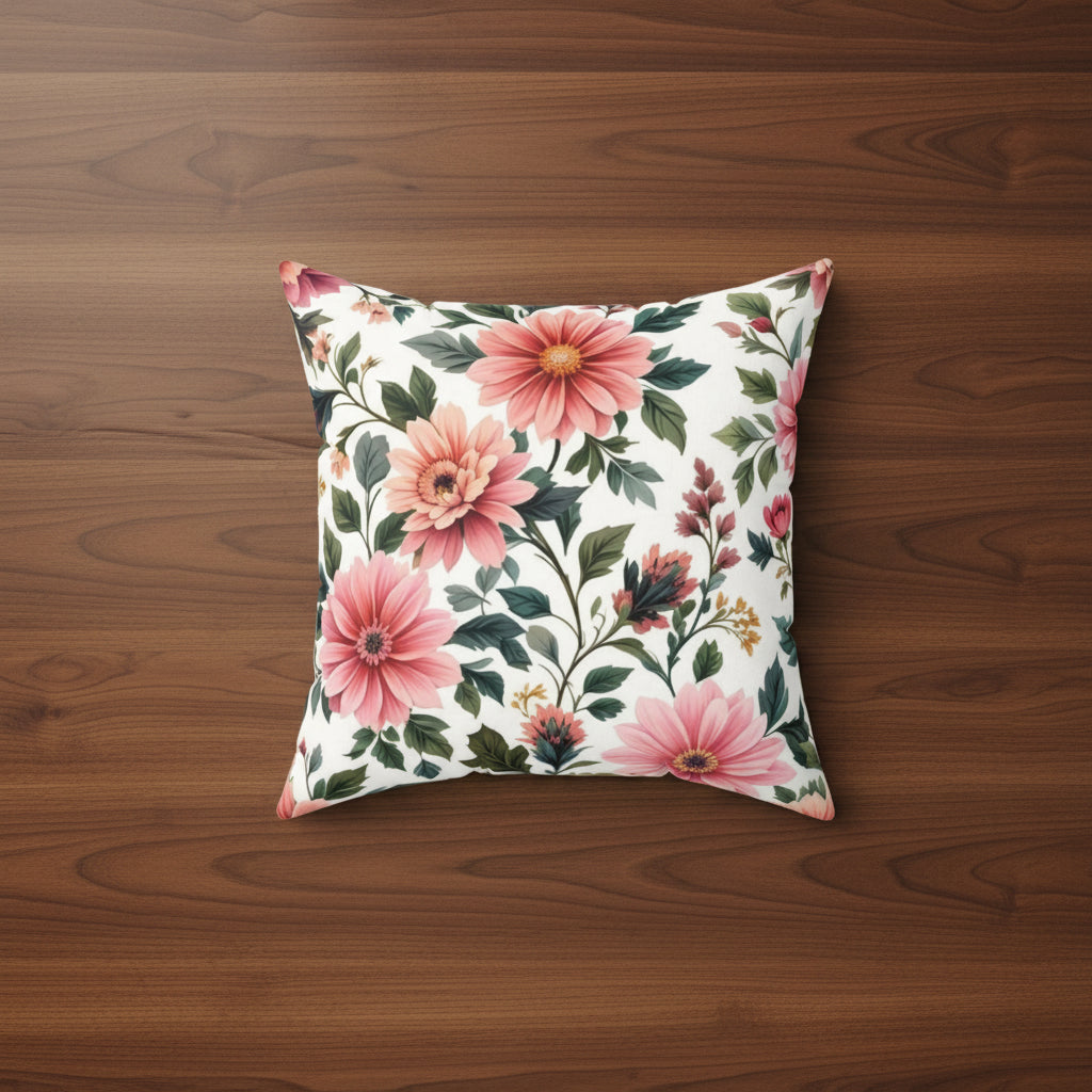 Pink Floral Faux Suede Pillow