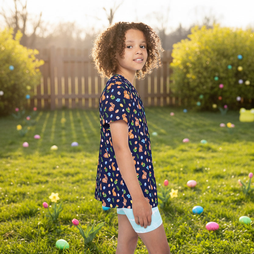Kids Easter Bunny & Eggs Navy Tshirt