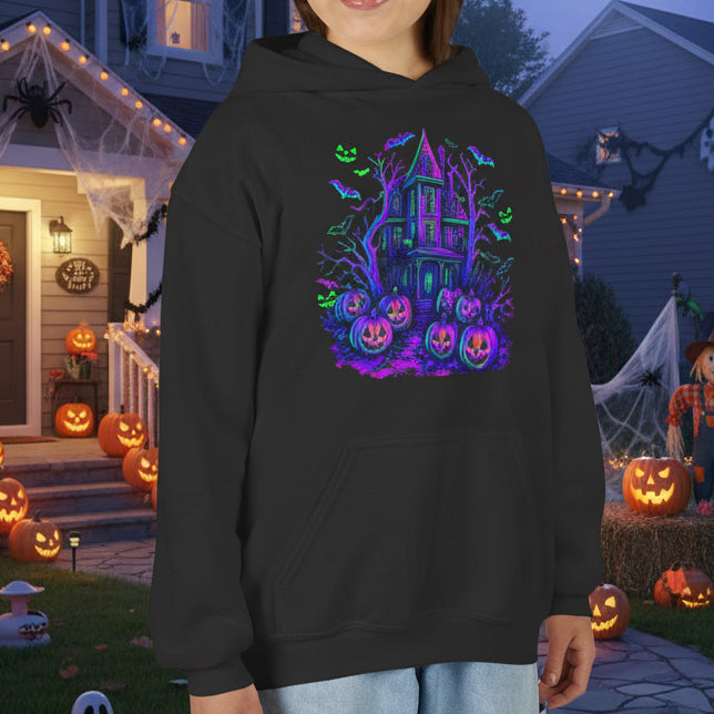 Neon Haunted House Kids Hoodie