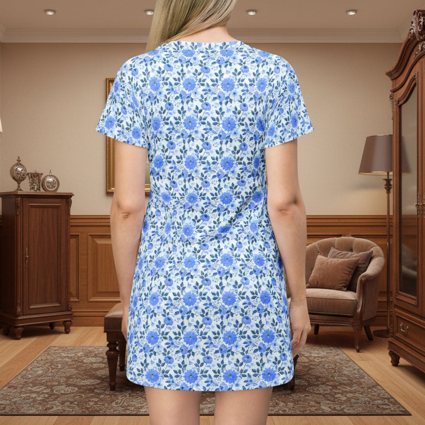 Blue Floral T-Shirt Dress
