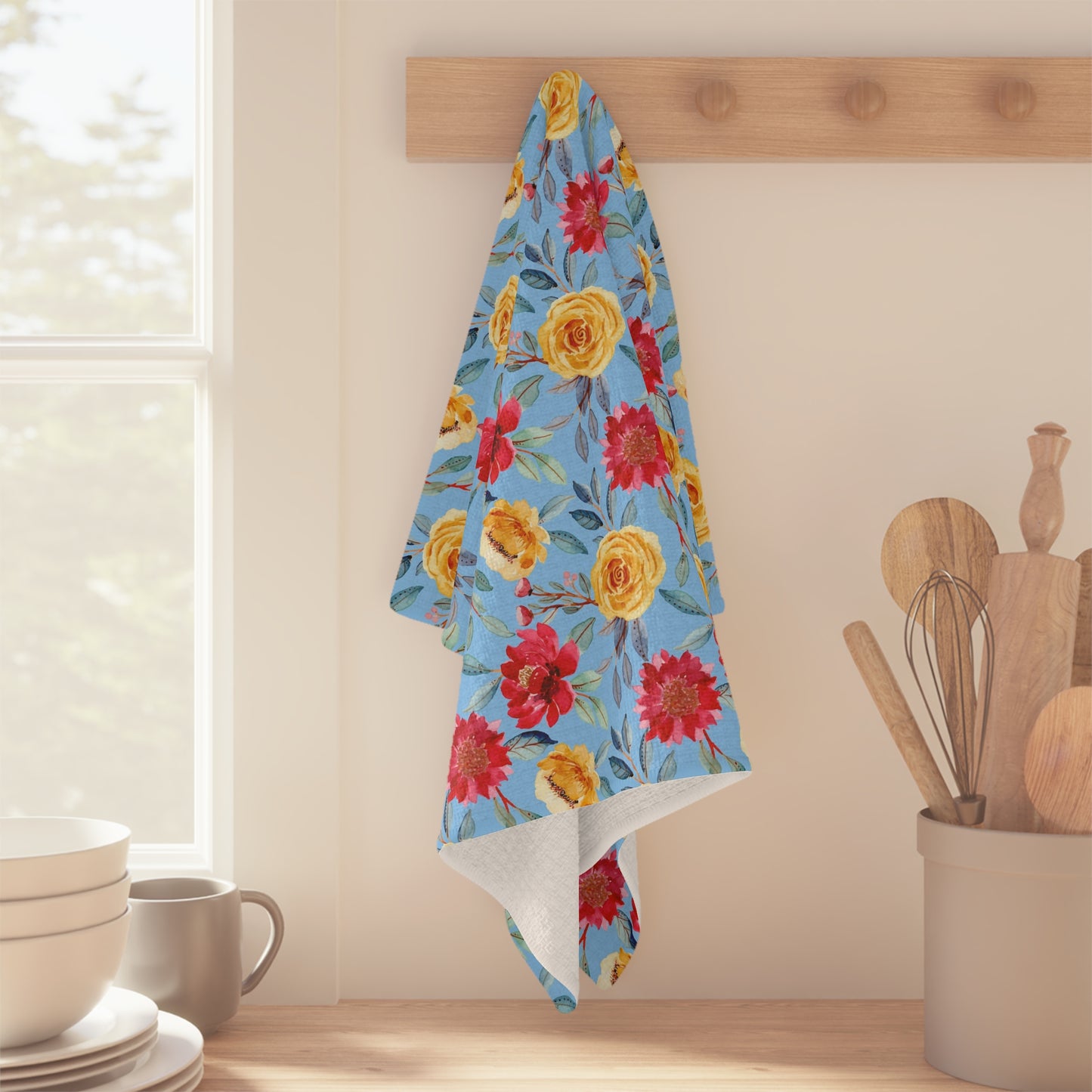 Blue Floral Microfiber Kitchen Towel