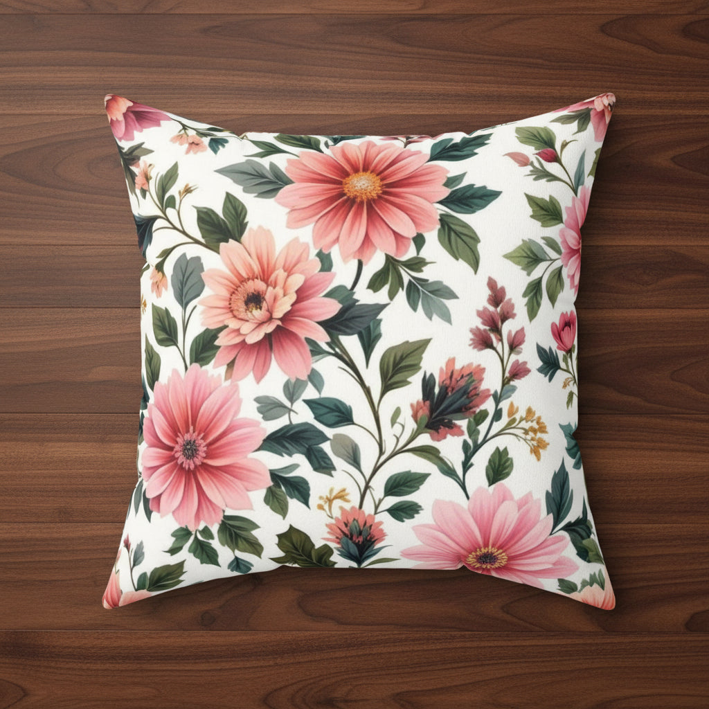 Pink Floral Faux Suede Pillow