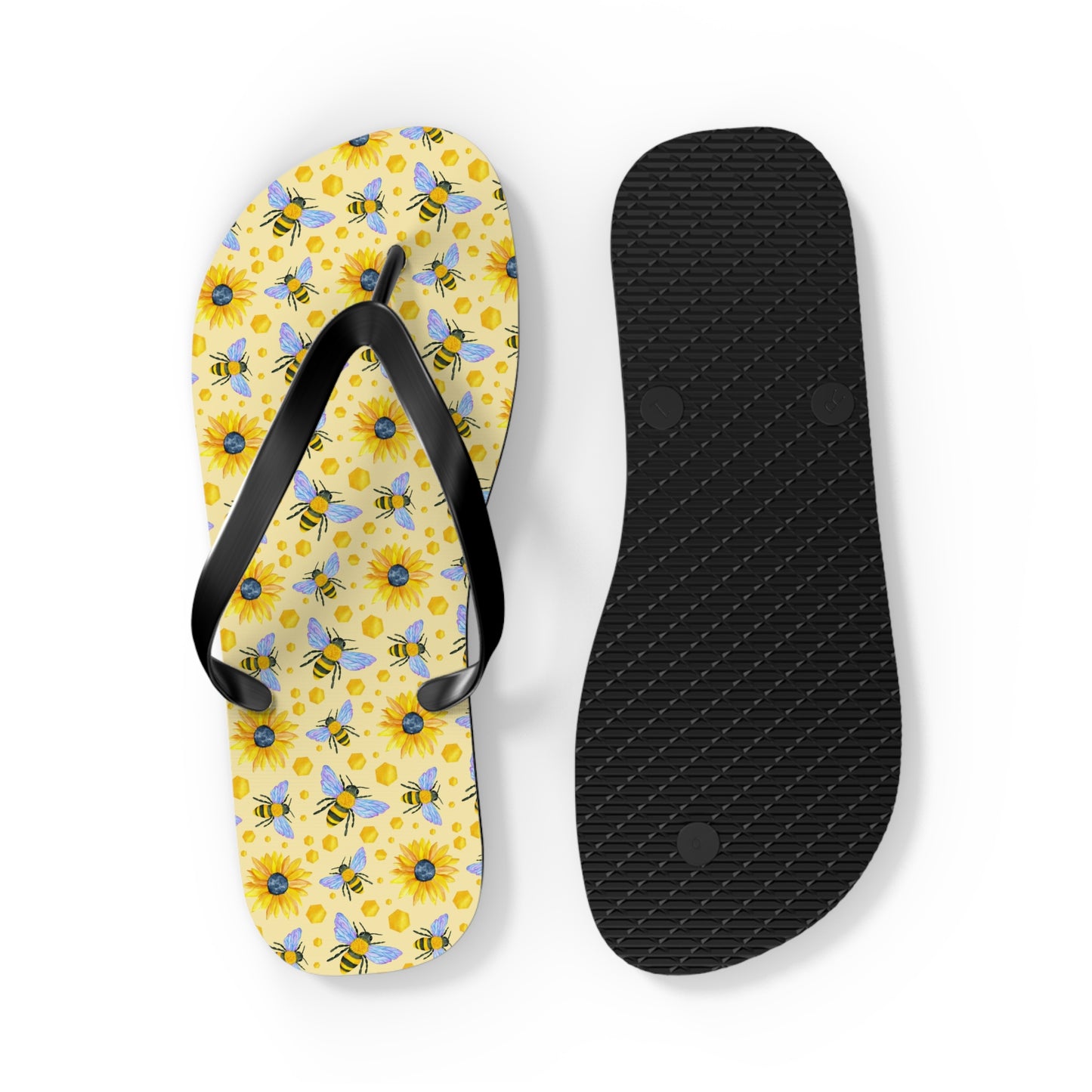 Sunflower Bees Flip Flops | Yellow Floral Beach Sandals
