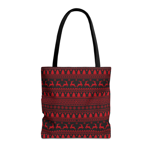 Red Nordic Reindeer Tote Bag