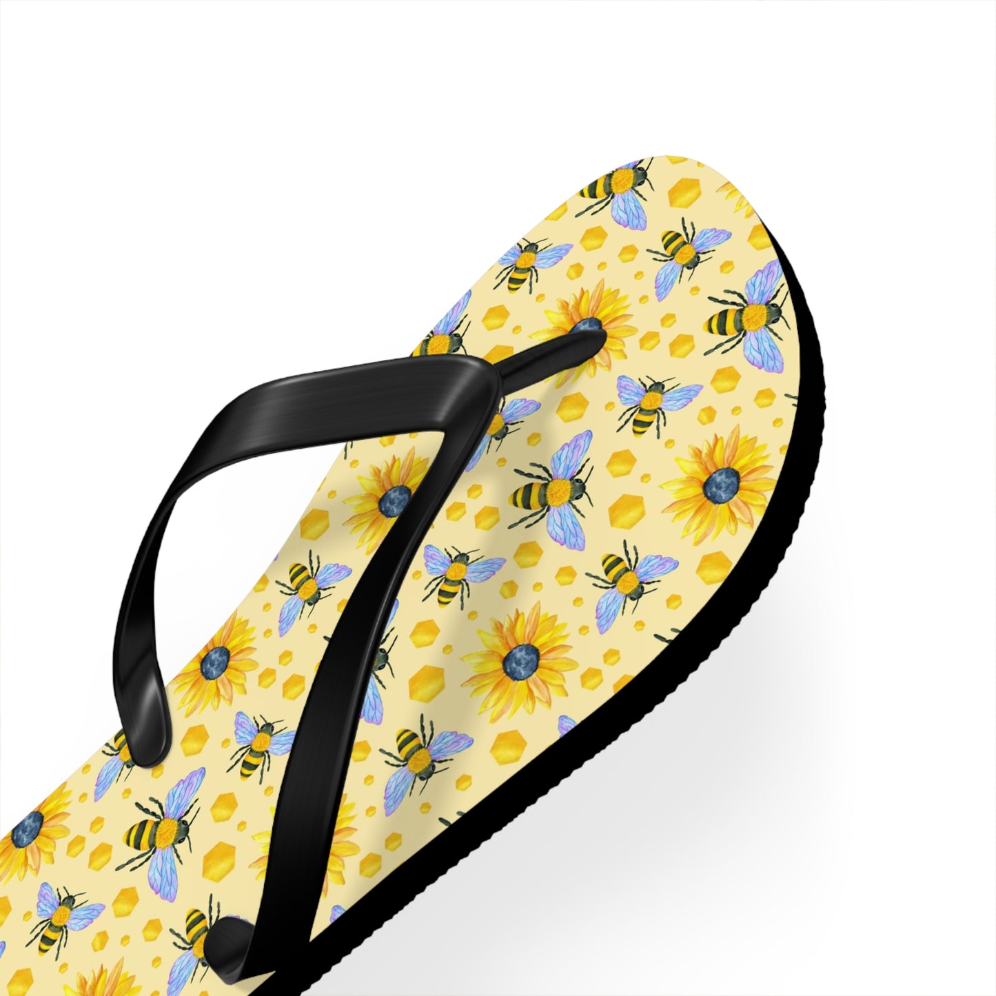 Sunflower Bees Flip Flops | Yellow Floral Beach Sandals