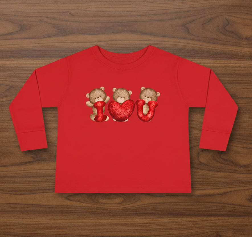 Toddler I ❤️ U  Valentine Bear Long Sleeve Shirt