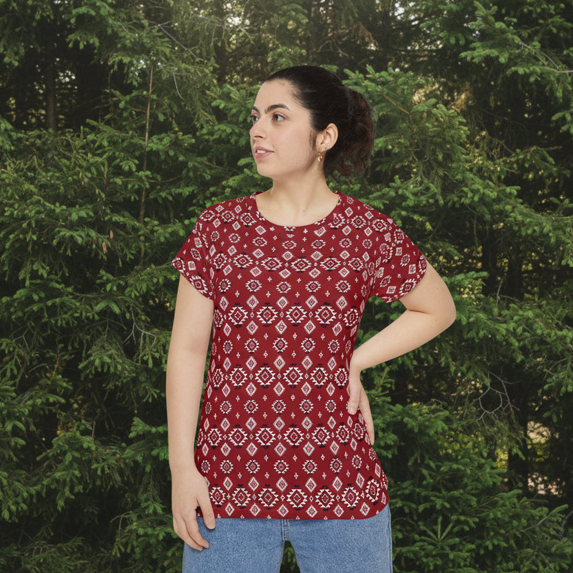 Crimson Tribal Motif Women's T-Shirt