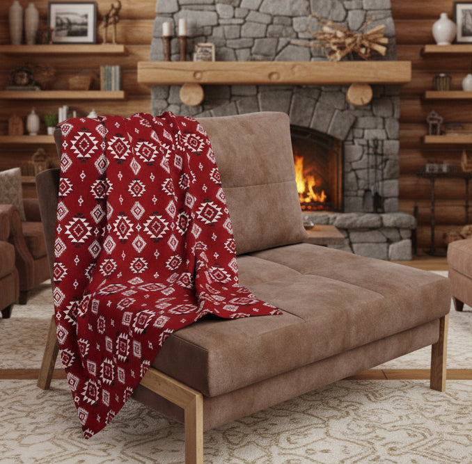 Crimson Tribal Motif Arctic Fleece Blanket