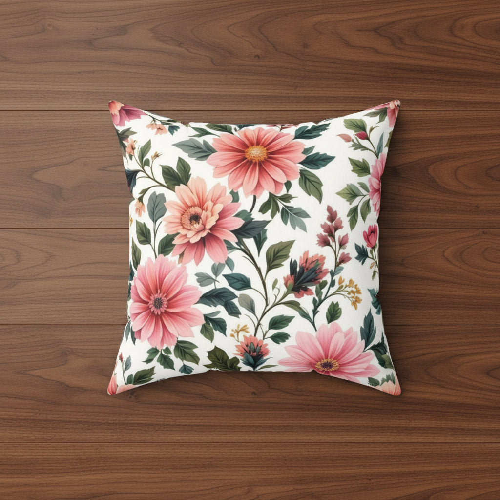 Pink Floral Faux Suede Pillow