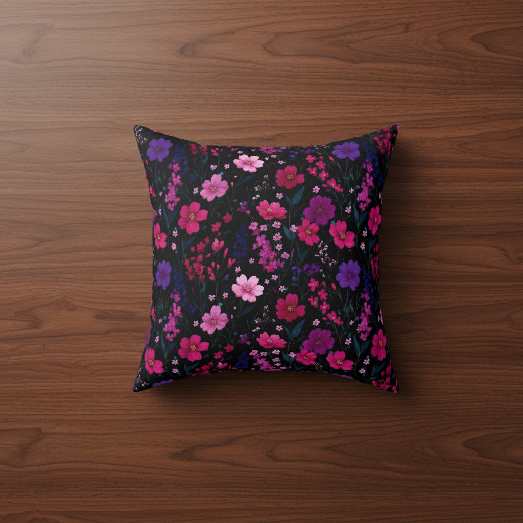 Midnight Pink Floral Faux Suede Pillow