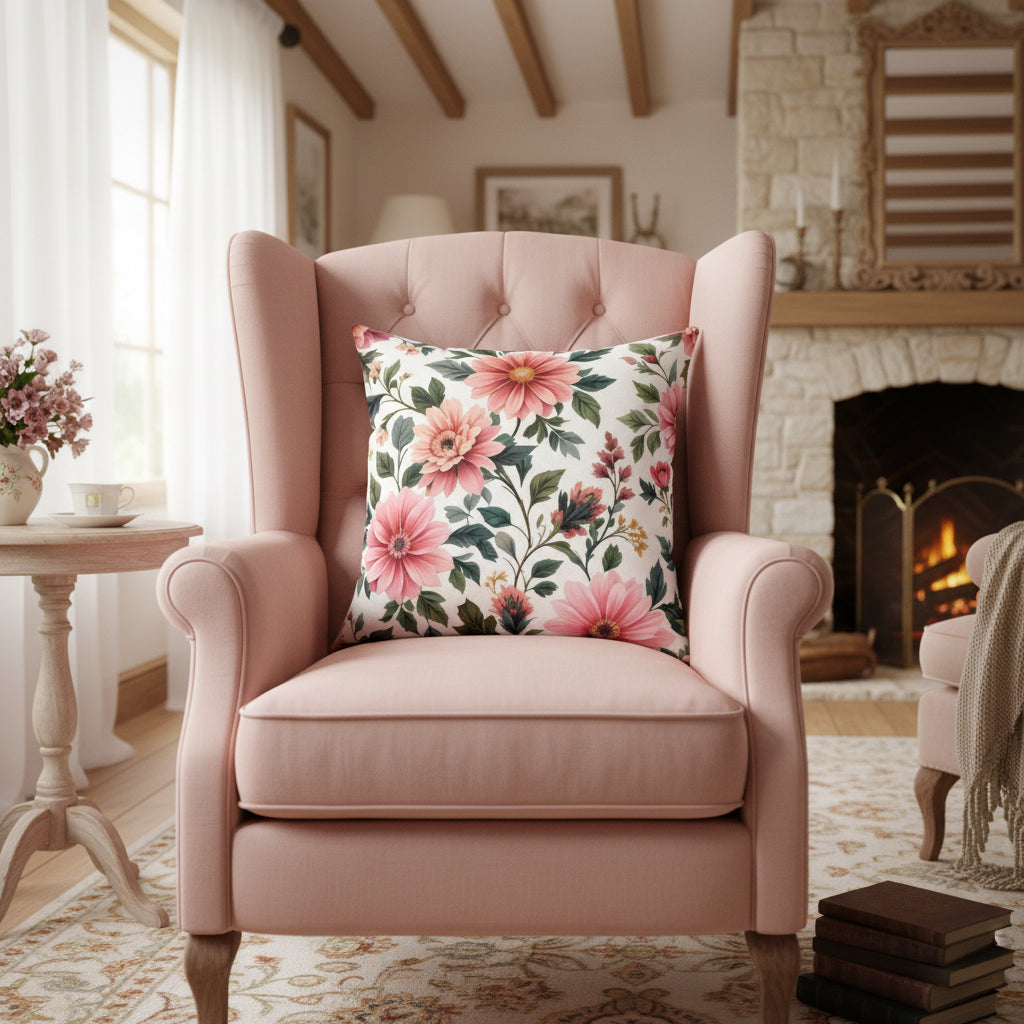 Pink Floral Faux Suede Pillow