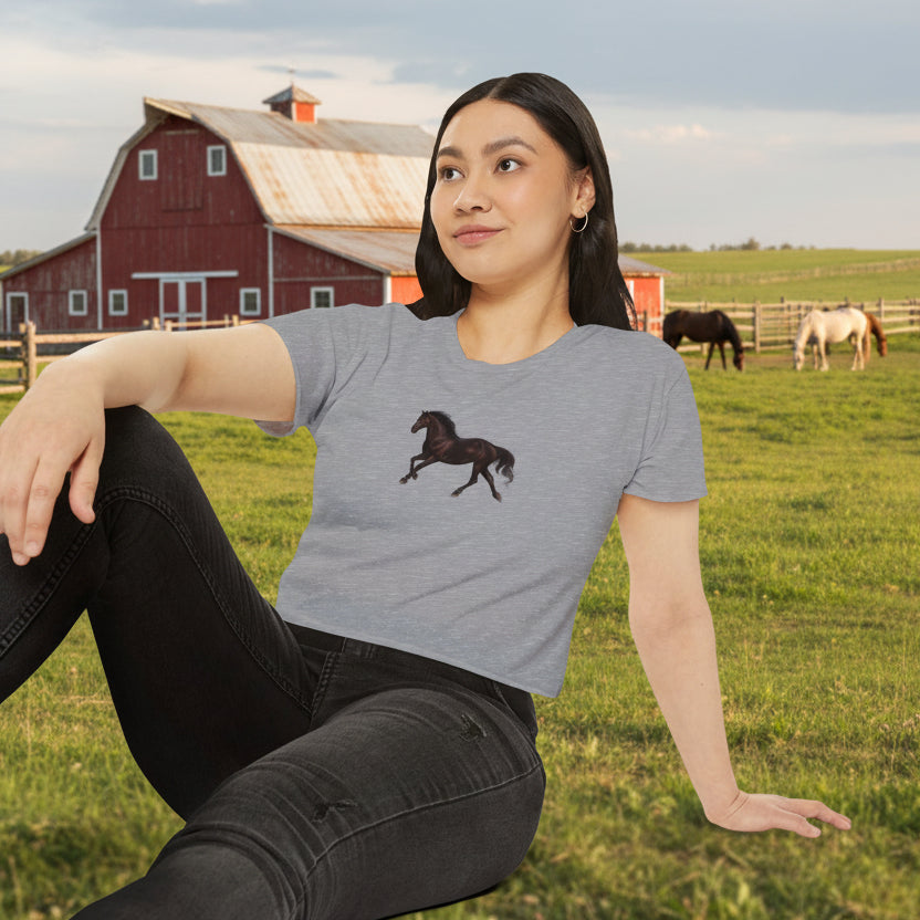 Dark Bay “Beauty” Trotting Horse Crop Top