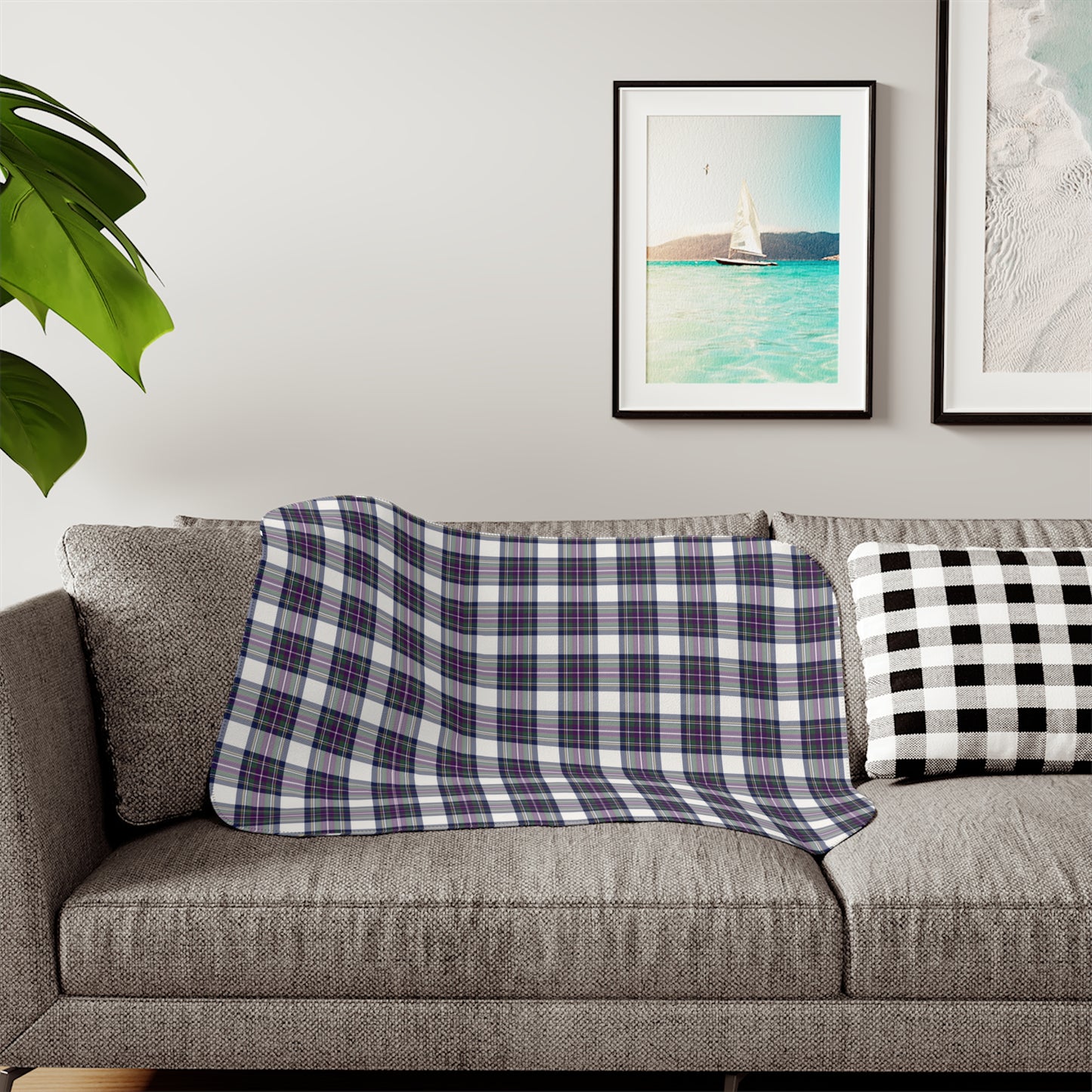 Winter Orchard Plaid Sherpa Blanket — Grey Reverse