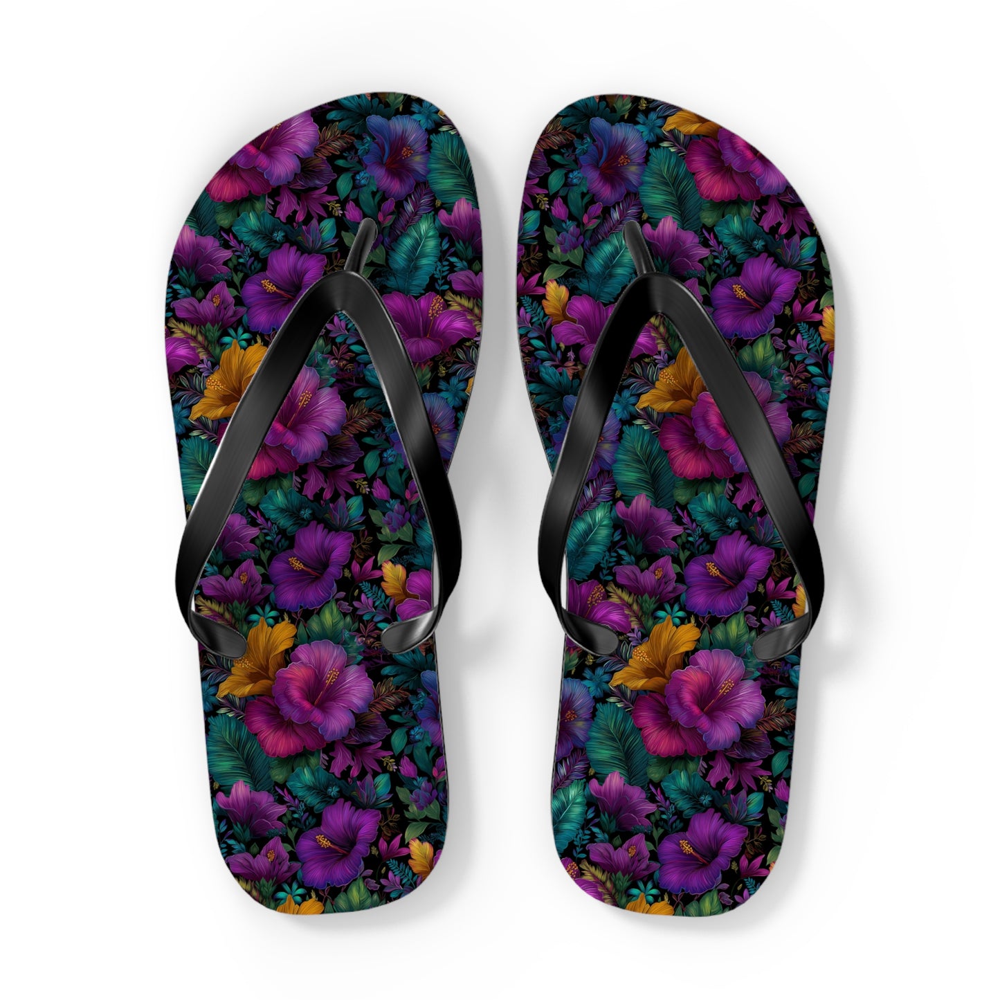 Floral Paradise Flip Flops — Vibrant Purple Hibiscus Beach Sandals
