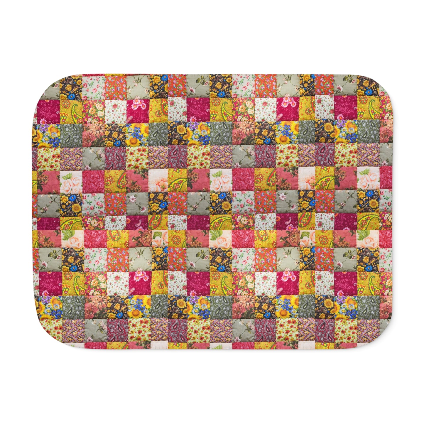 Floral Patchwork Sherpa Blanket
