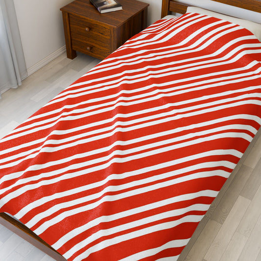 Candy Cane Stripe Velveteen Plush Blanket