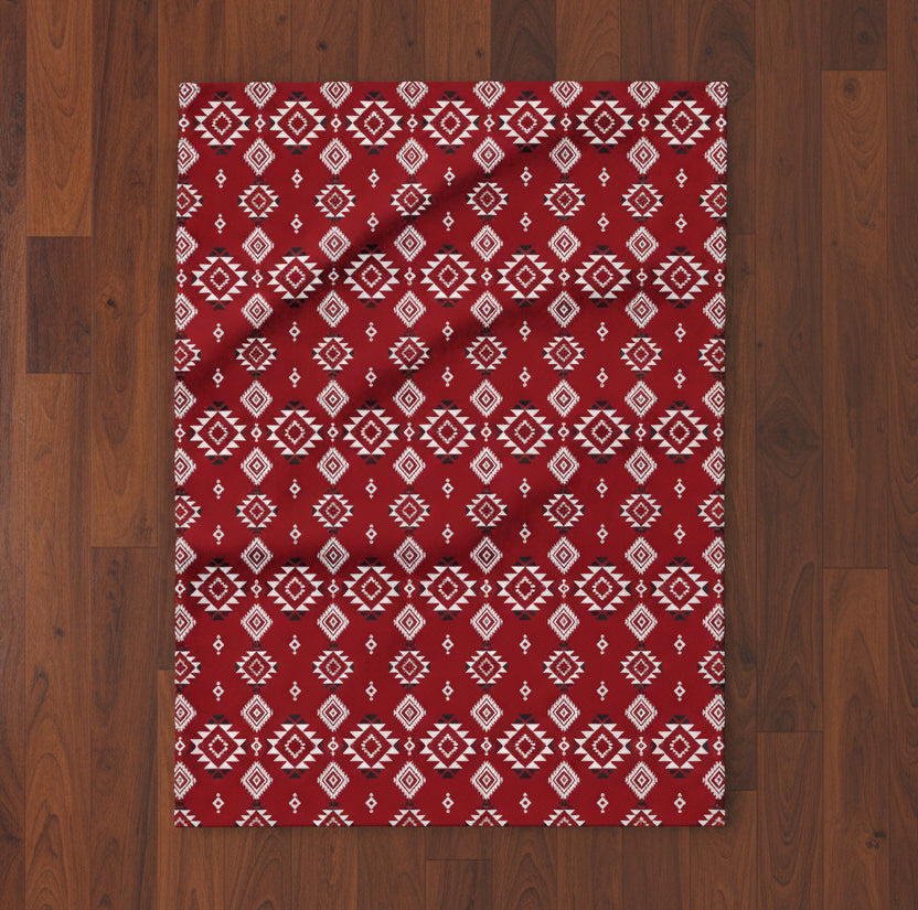 Crimson Tribal Motif Arctic Fleece Blanket