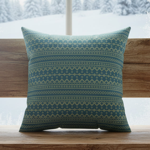 Teal Fair Isle Faux Suede Pillow
