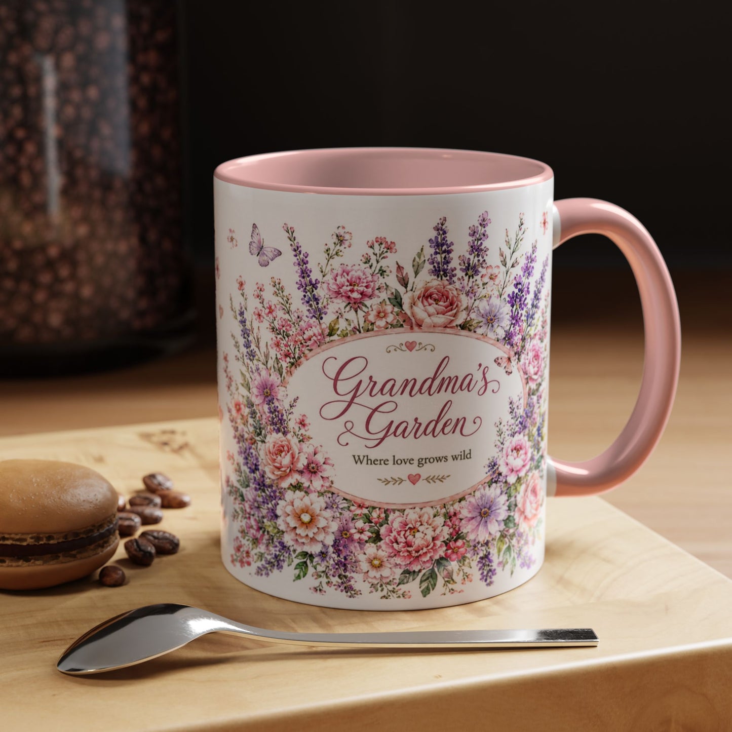 Grandma’s Garden Floral Accent Coffee Mug — 'Where Love Grows Wild' Pink Interior (11/15oz)