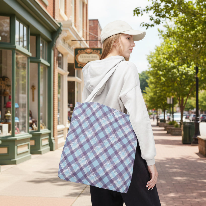 Purple & Blue Plaid Tote Bag