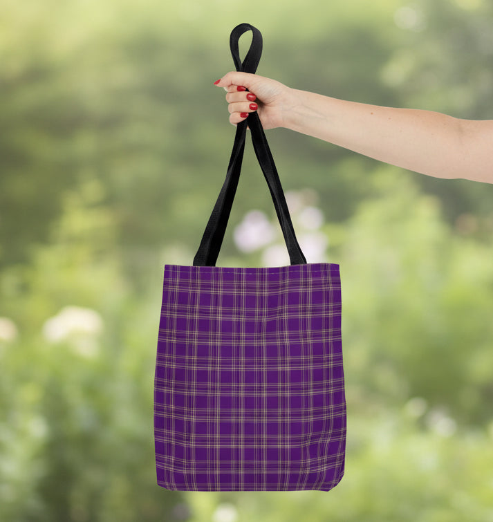 Plaid Purple White Tote Bag