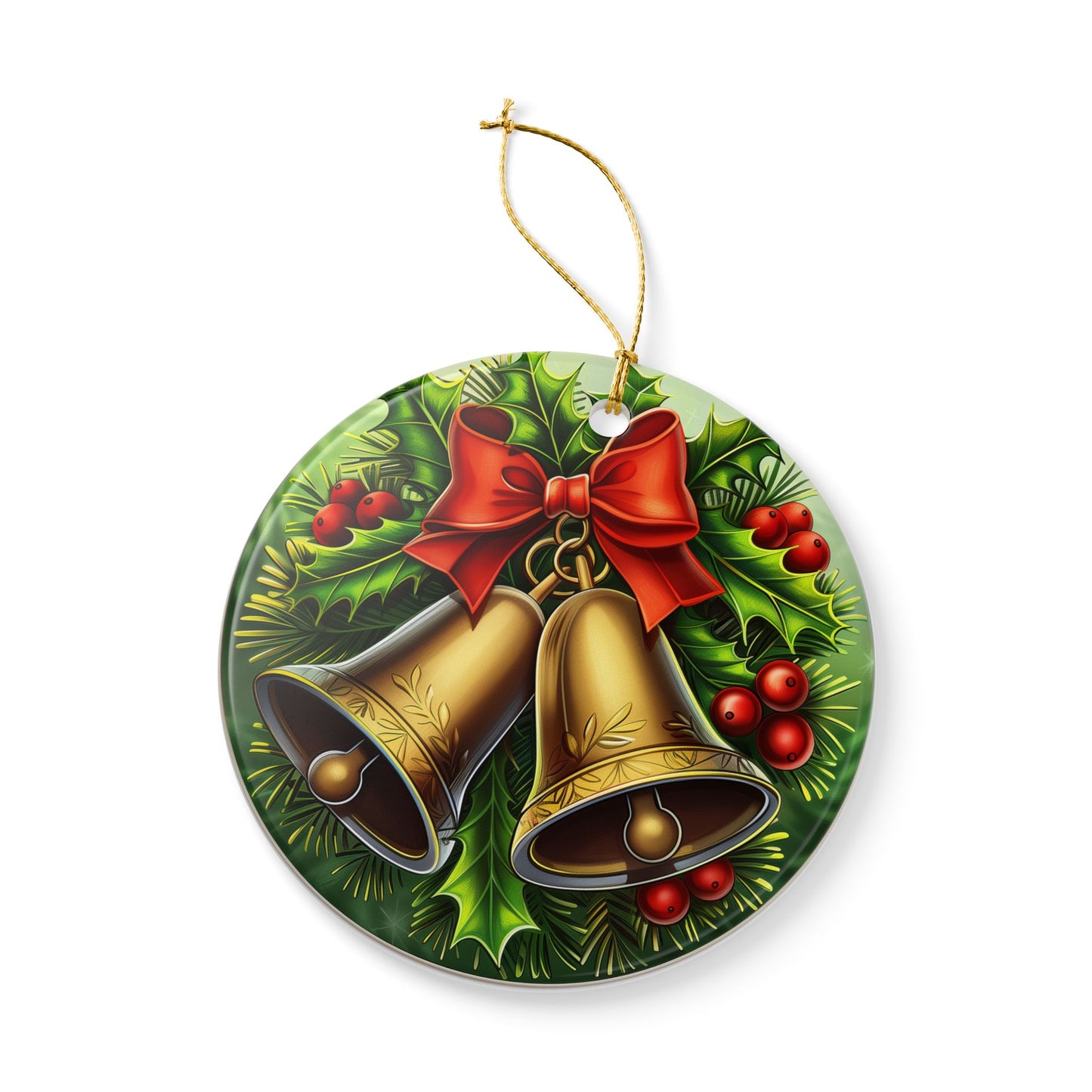 Golden Bells Ceramic Christmas Ornament