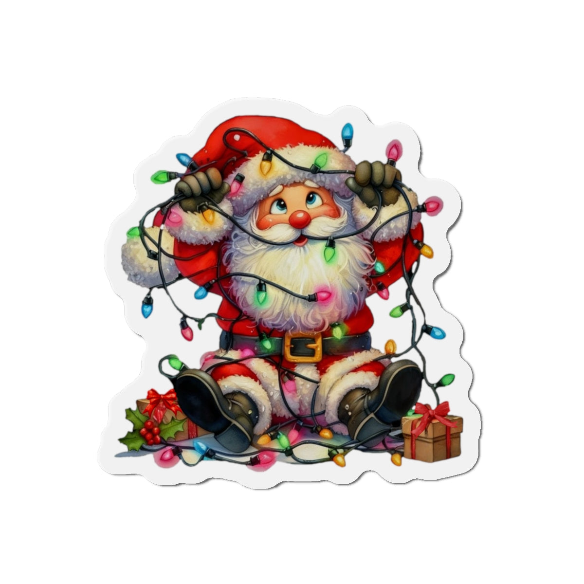Christmas Santa with Holiday Lights Magnet