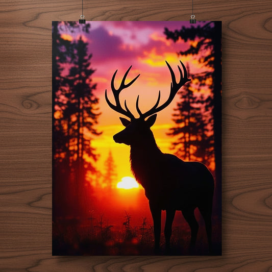 Sunset Deer Matte Poster