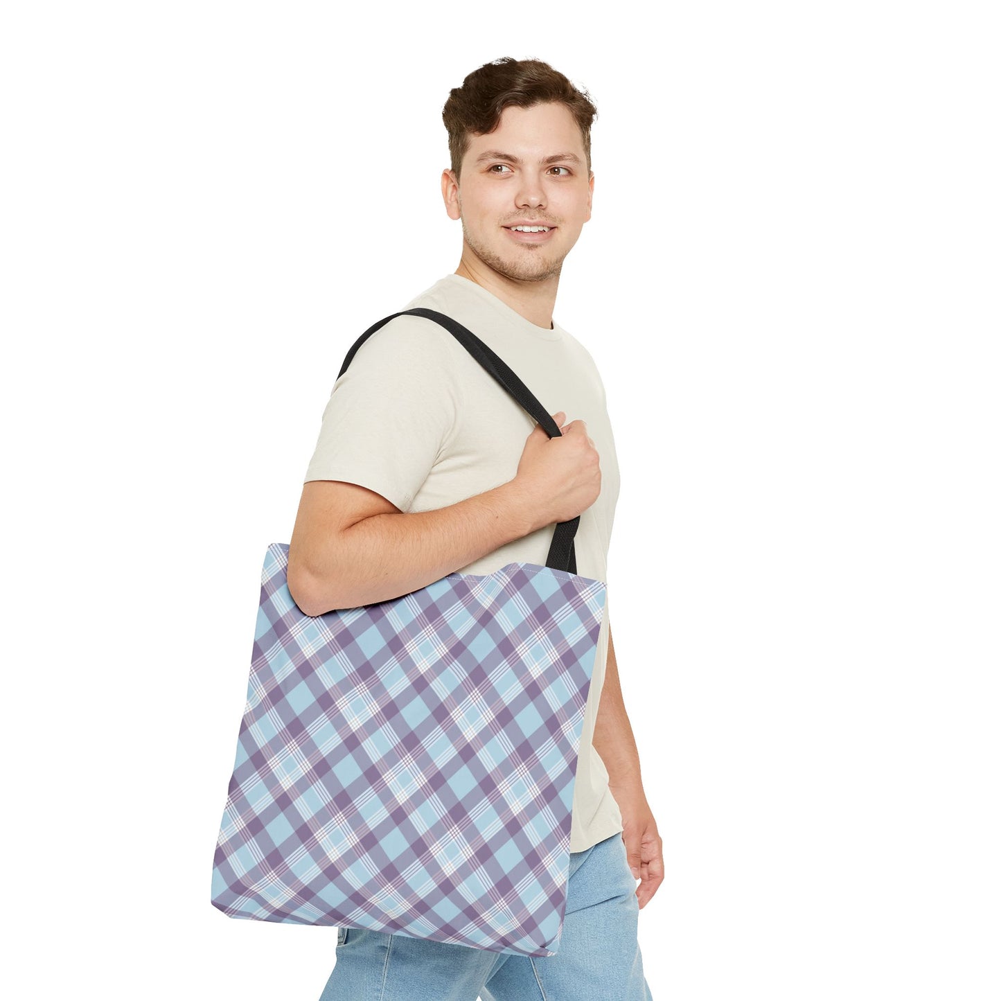 Plaid Purple Blue Tote Bag