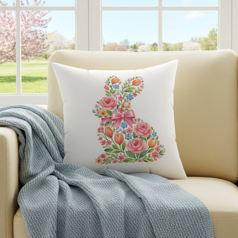 Floral Bunny Faux Suede Pillow